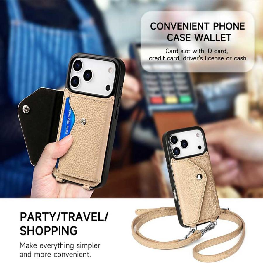 iPhone レザー 牛革 クロスボディ ウォレット カード収納 ショルダー