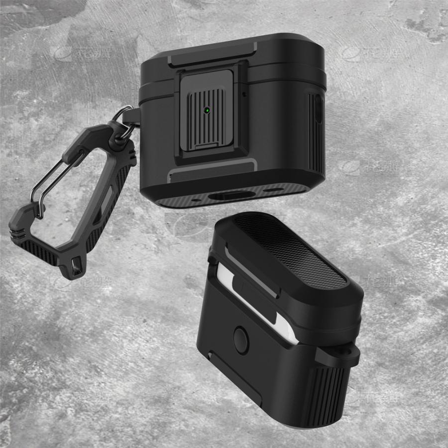 AirPods ケース ロック付き カラビナ付き 2重構造 頑丈 カバー 1 / 2 3