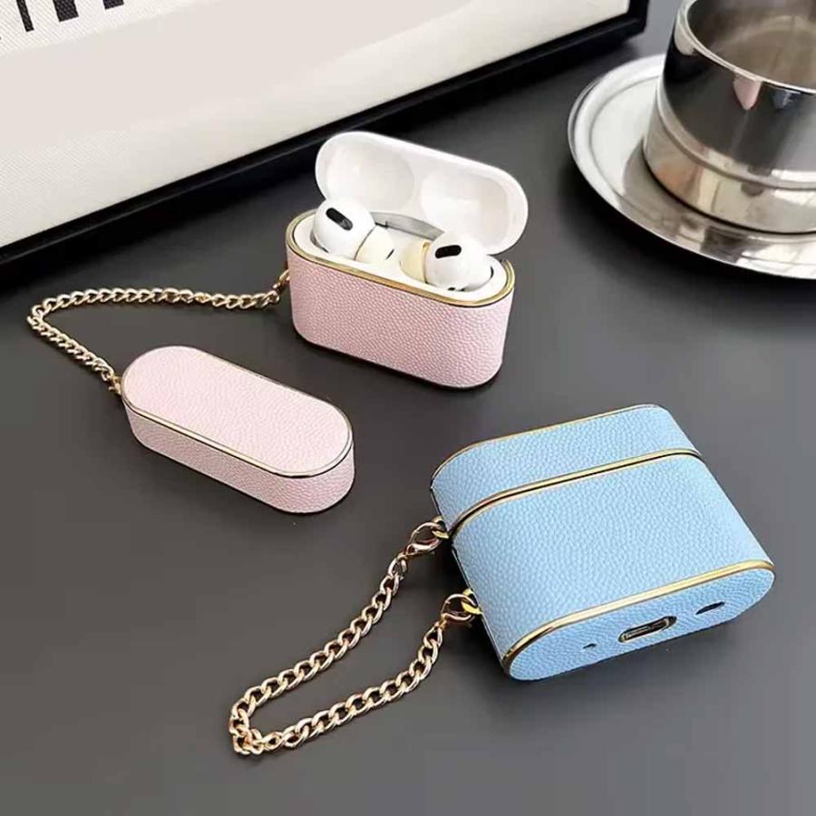 Airpods1/2/3/4 Airpods Pro2 ケース PUレザー メタル 高級感 チェーン