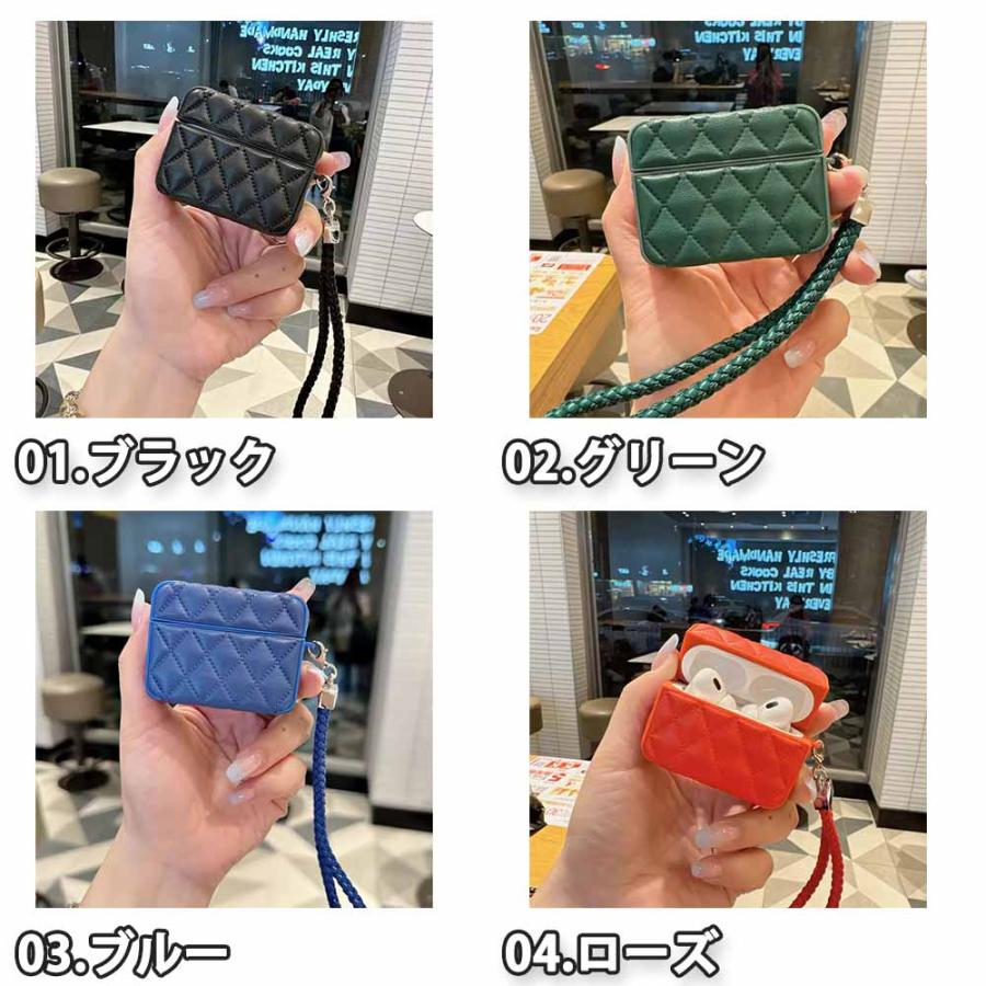 AirPods 4 / 3 2 1 Pro キルティング PUレザー 落下防止 ストラップ