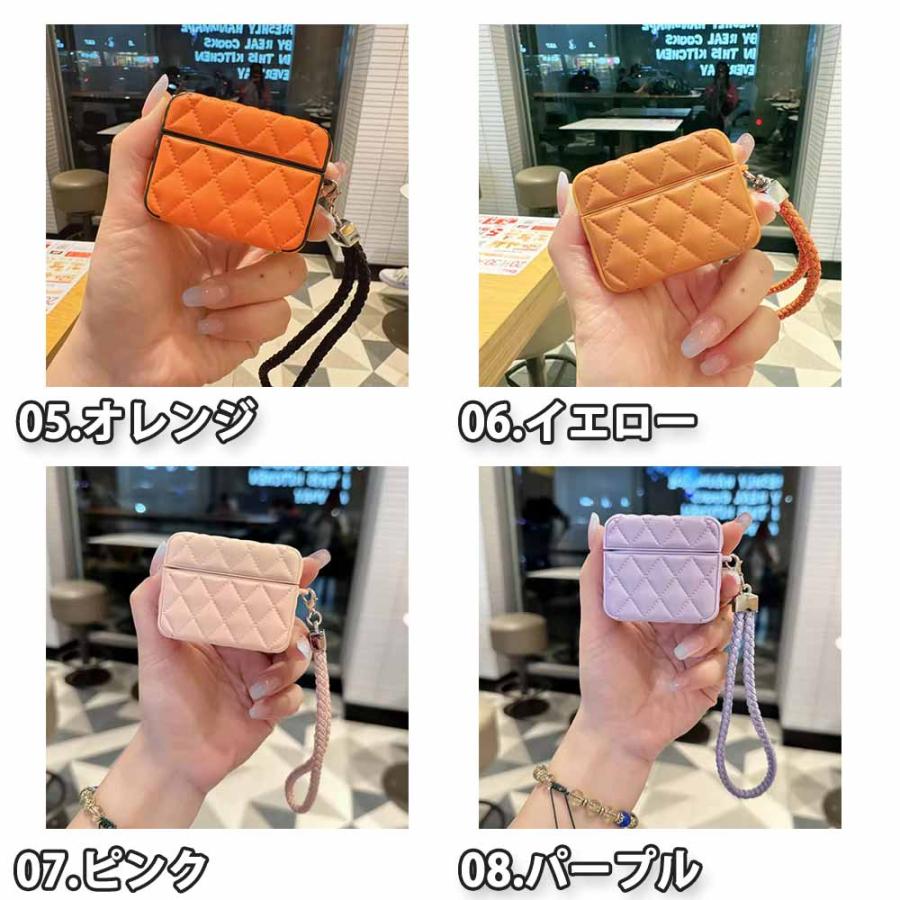 AirPods 4 / 3 2 1 Pro キルティング PUレザー 落下防止 ストラップ