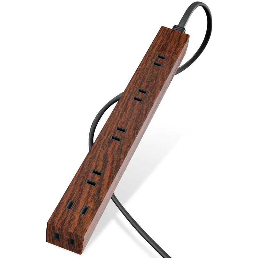 即納 電源タップ ACアダプタ 延長コード ELECOM エレコム ECT-0203W 雷ガード 6個口 ウォルナット材 木目調/3m | ELECOM