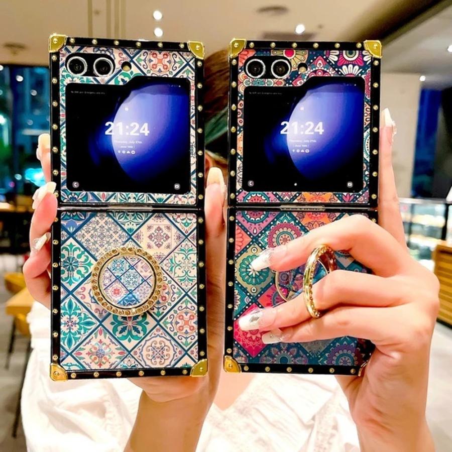 ギャラクシー Galaxy Z Flip5 / Flip4 スクエア クラシック リング付き