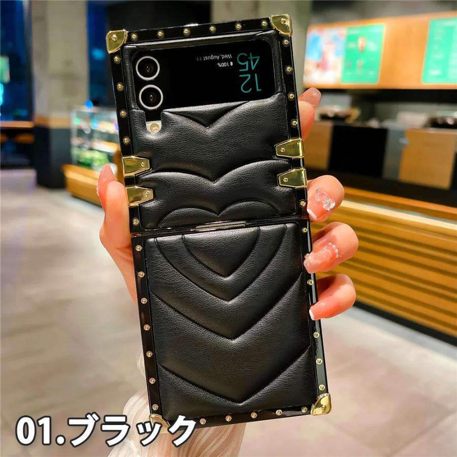 ギャラクシー Galaxy Z Flip5 / Flip4 スクエア ソフトPUレザー ハート