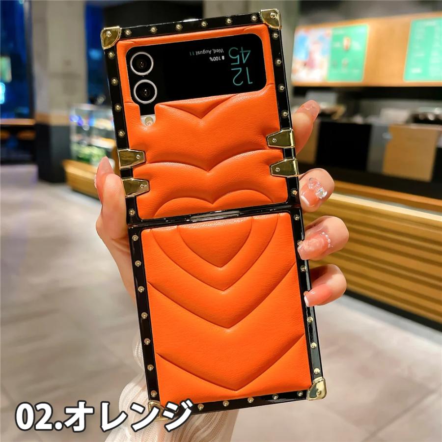 ギャラクシー Galaxy Z Flip5 / Flip4 スクエア ソフトPUレザー ハート