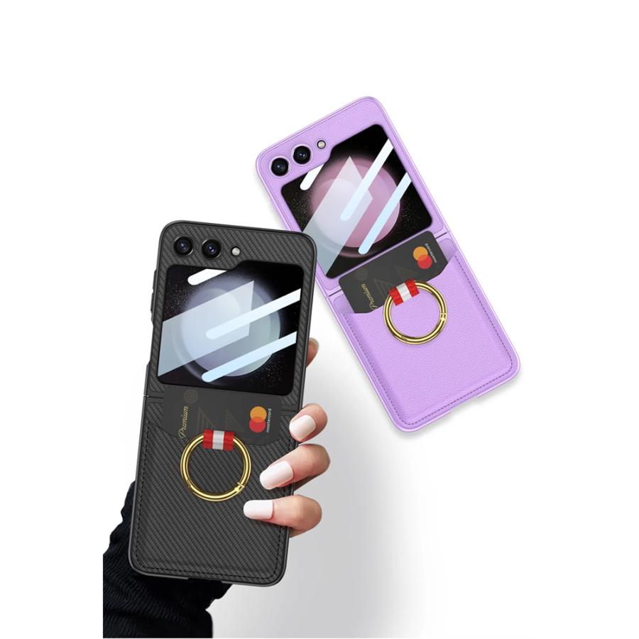 ギャラクシー Galaxy Z Flip5 / Flip4 PUレザー カード収納 リング付き