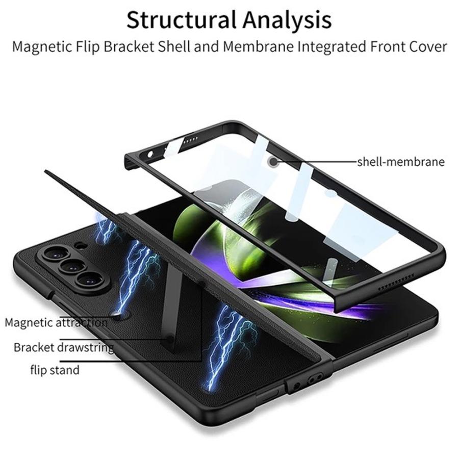 ギャラクシー Galaxy Z Fold5 / Fold4 シンプル 全面保護 PUレザー 薄型 強化フィルム ケース 全4色 ゼット ...