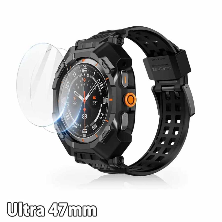 ギャラクシー ウォッチ バンド Galaxy Watch Ultra/6/6Classic/5/5Pro/4/4Classic 44mm/45mm/46mm/47mm カーボン 一体型 ブラック ラギッド おしゃれの画像