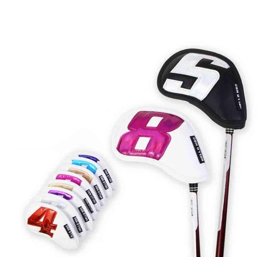 ゴルフ ヘッドカバー カラフル アイアン9点セット 全2色 カバー Golf head covers オシャレ PU革 防水仕様 保護 傷防止の画像