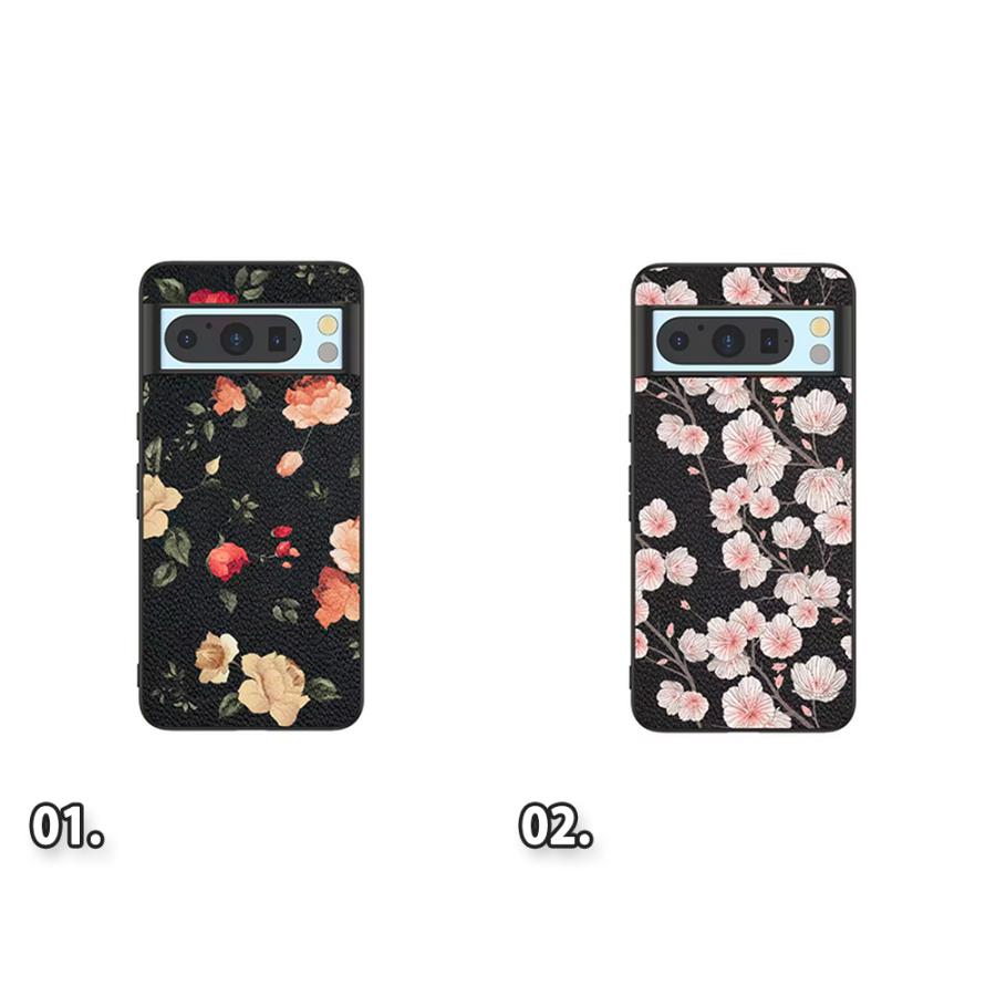 Google Pixel 9a / 9 9Pro 9ProXL 8a 8 8Pro 背面ケース PUレザー 花柄