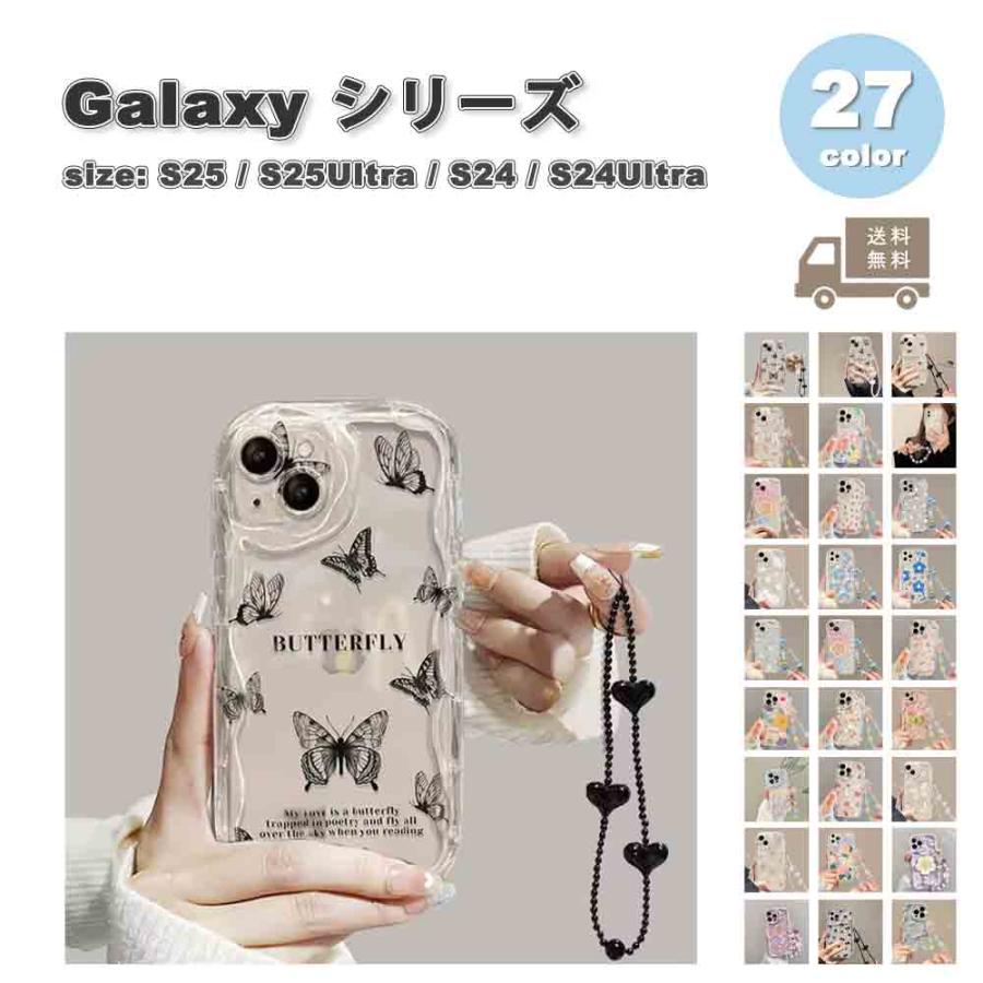 ギャラクシー Galaxy TPU ストラップ クリア 透明 フラワー 花柄
