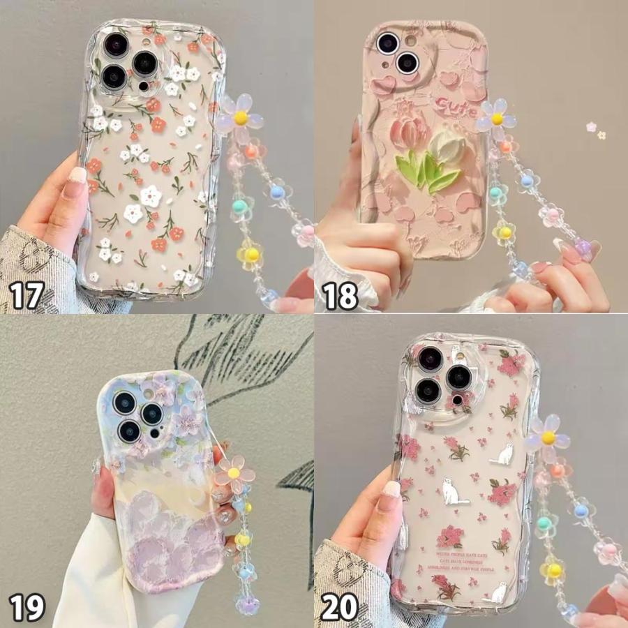ギャラクシー Galaxy TPU ストラップ クリア 透明 フラワー 花柄