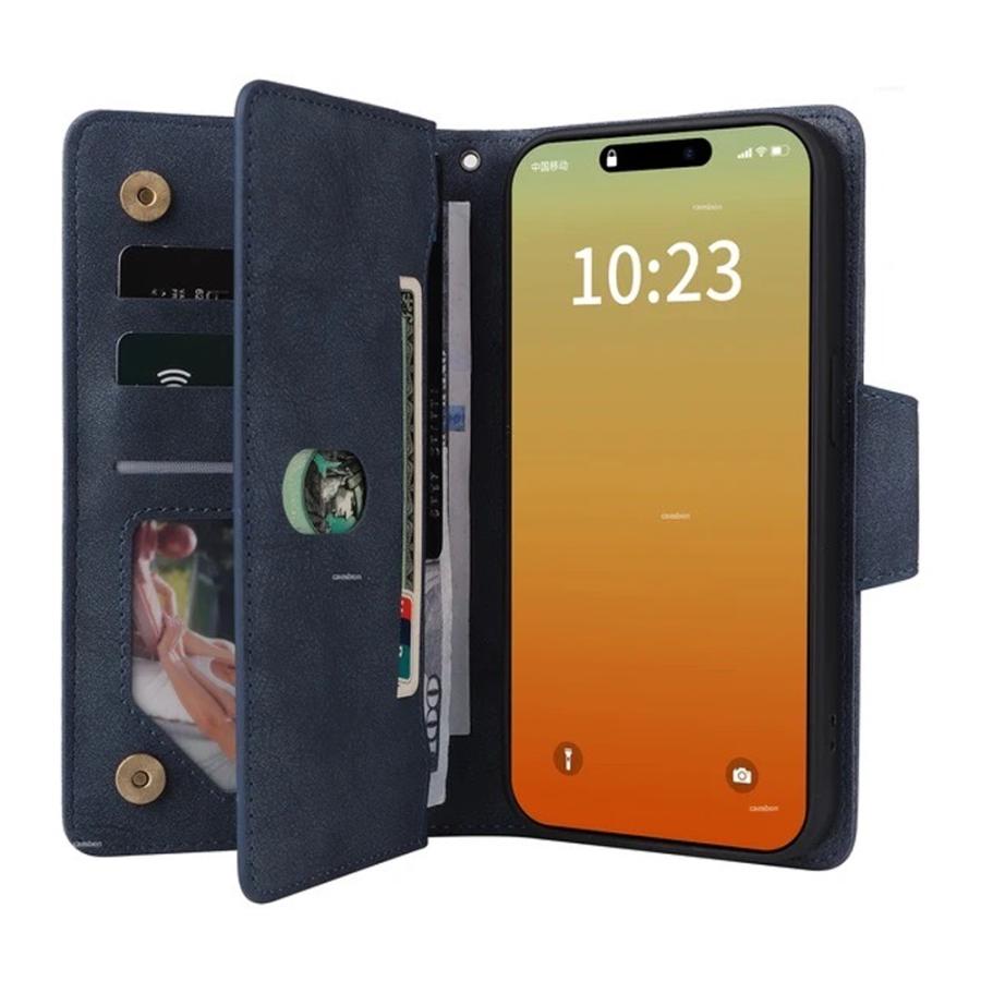 iPhone15シリーズ 手帳型 カード6枚収納 財布 PUレザー 小銭入れ