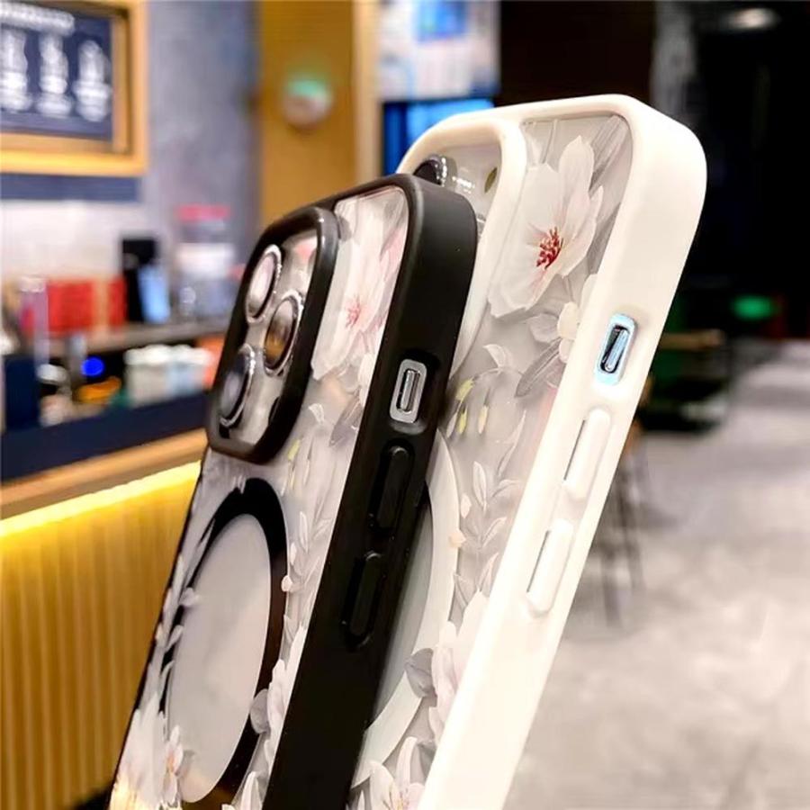 iPhone PC ハード クリア 透明 フラワー 花柄 Magsafe ケース 全