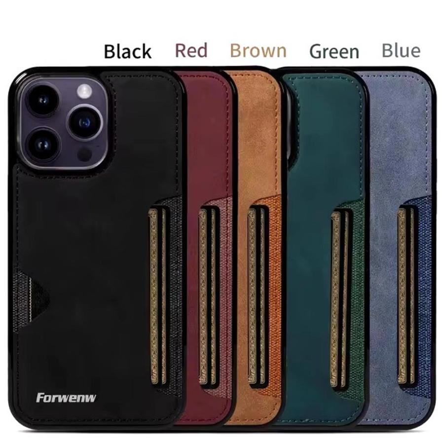 iPhone PUレザー バンパー カード収納 レトロ 指紋防止 ケース 全5色