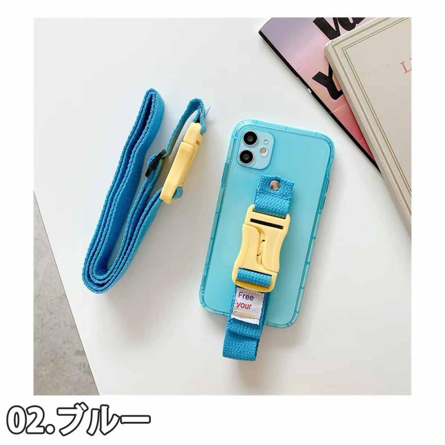 iPhone ネオンカラー 蛍光 透明 ストラップ ショルダー ケース 全5色