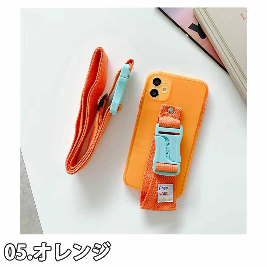 iPhone ネオンカラー 蛍光 透明 ストラップ ショルダー ケース 全5色