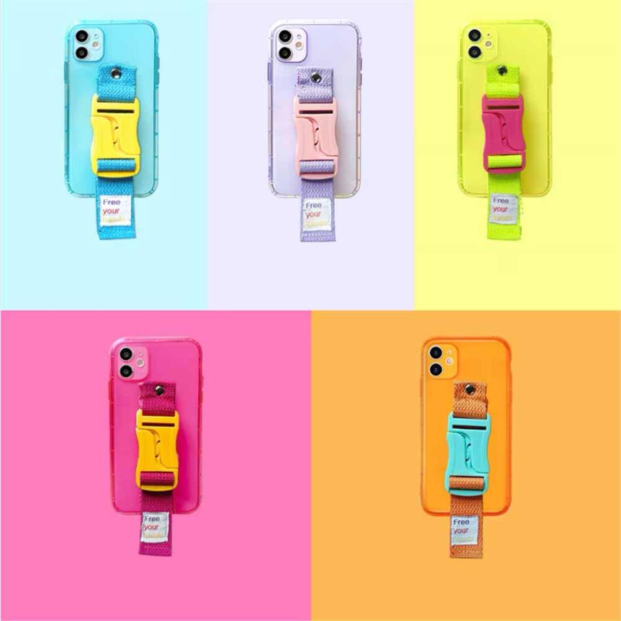 iPhone ネオンカラー 蛍光 透明 ストラップ ショルダー ケース 全5色