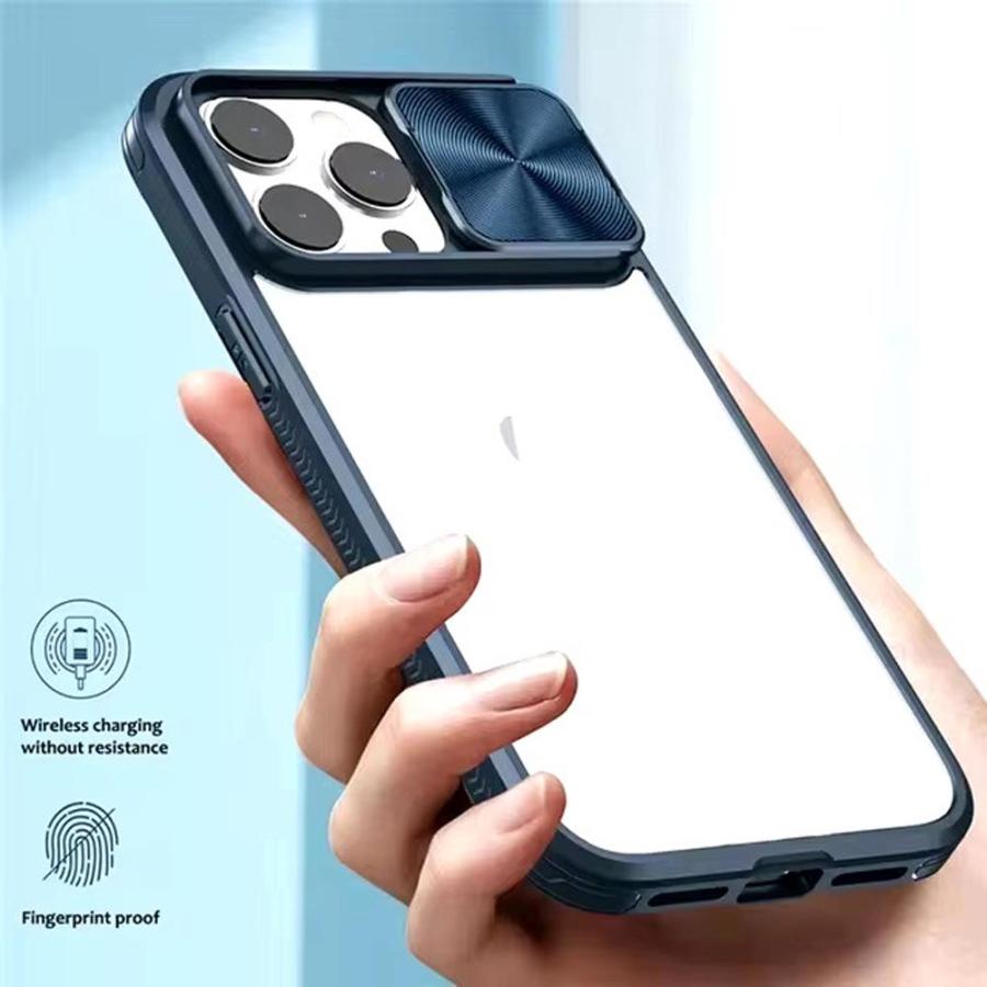 iPhone シリコン 耐衝撃 クリア 透明 スライド式 ケース 全4色 16