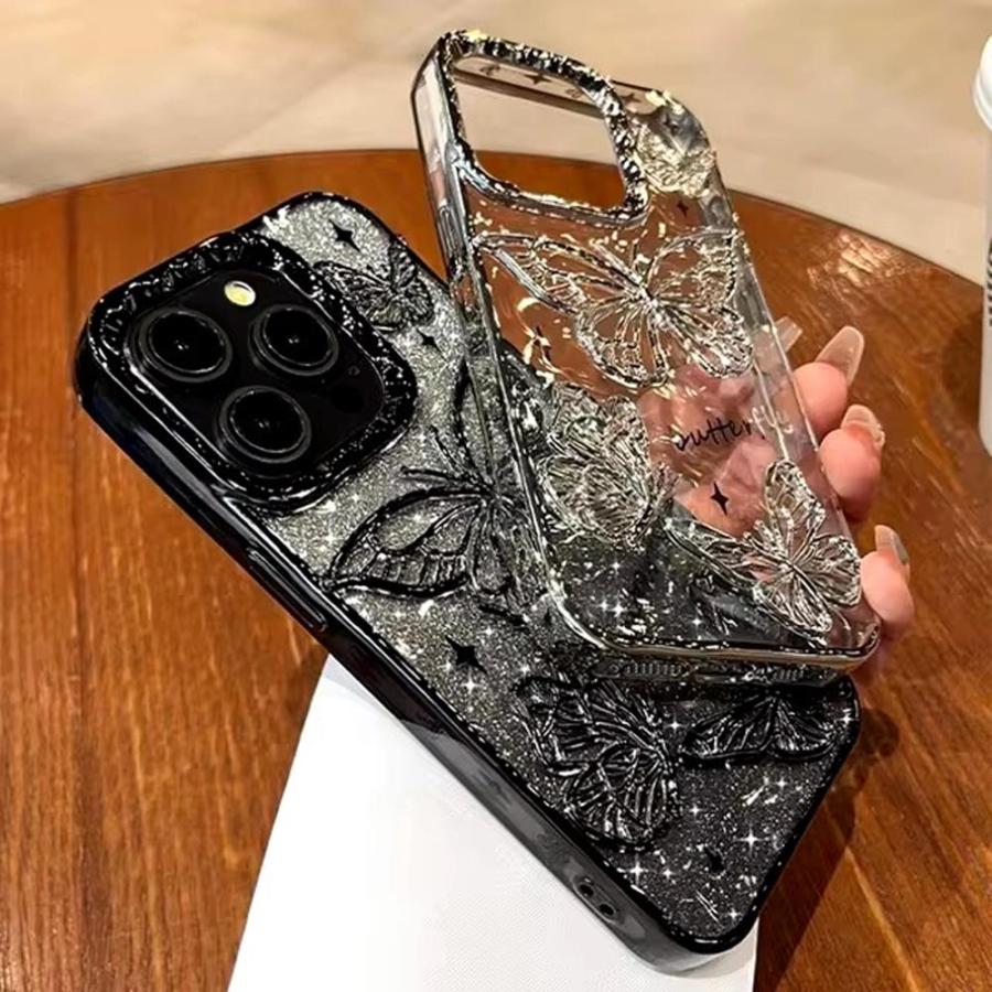 iPhone TPU グリッター キラキラ ラメ バタフライ 蝶々 ケース 全6色