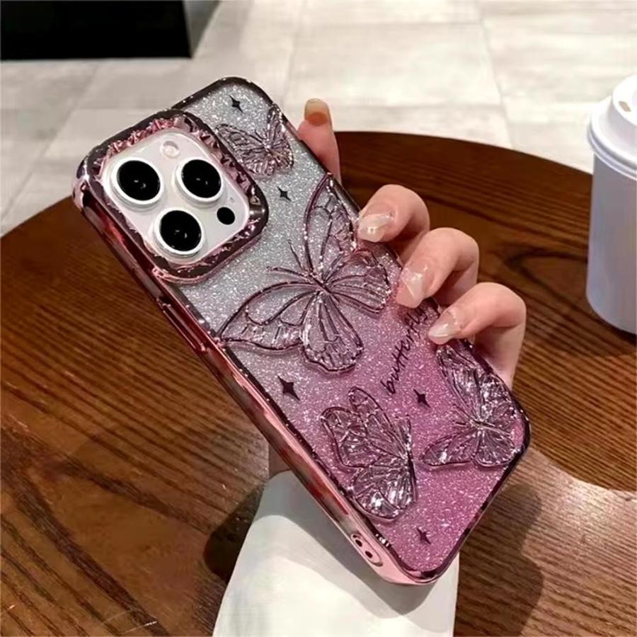 iPhone TPU グリッター キラキラ ラメ バタフライ 蝶々 ケース 全6色