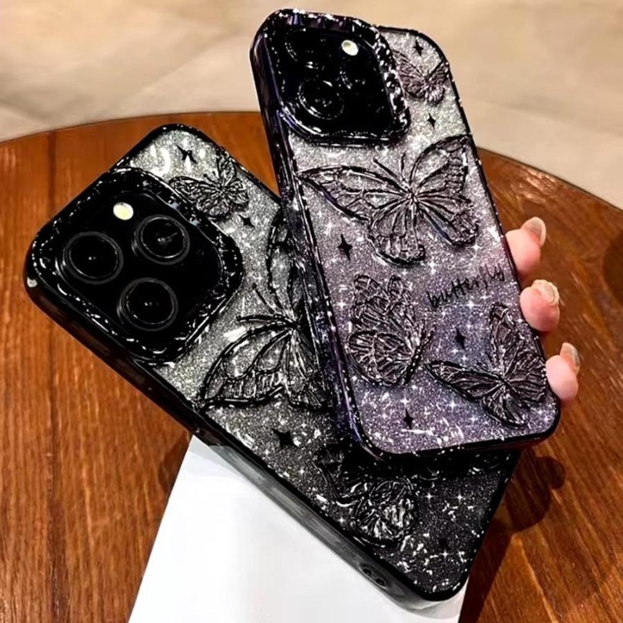 iPhone TPU グリッター キラキラ ラメ バタフライ 蝶々 ケース 全6色