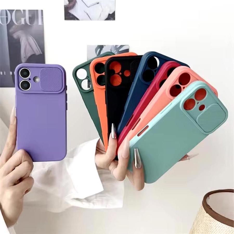 iPhone シリコン ソフト スライド式 レンズ保護 カラフル ケース 全8色
