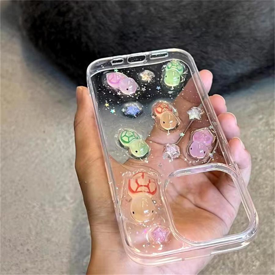 iPhone シリコン ソフト クリア 透明 かめ タートル キラキラ ケース