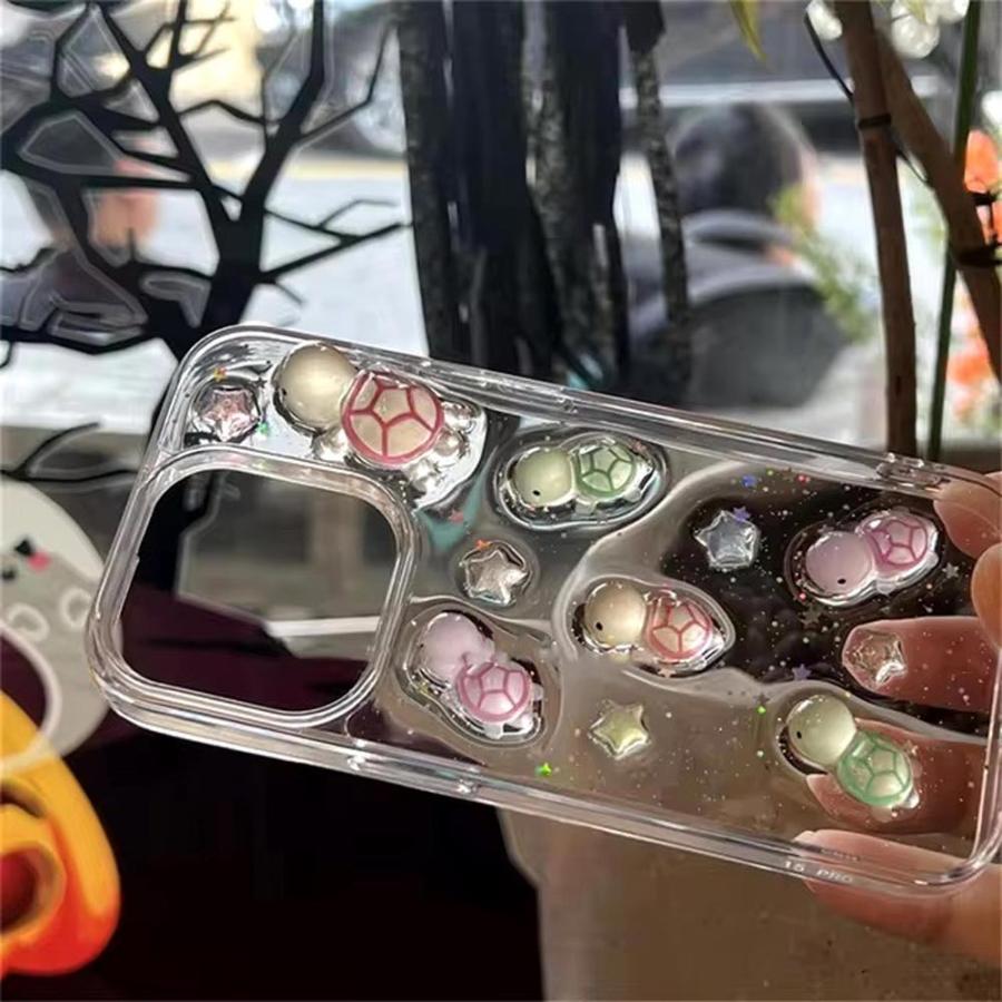 iPhone シリコン ソフト クリア 透明 かめ タートル キラキラ ケース