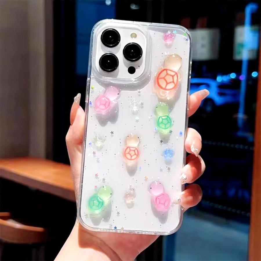 iPhone シリコン ソフト クリア 透明 かめ タートル キラキラ ケース