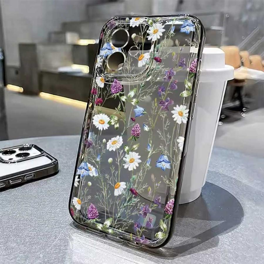 iPhone 花柄 フラワー 透明 レンズ保護 シリコン ソフト 全10色 ケース