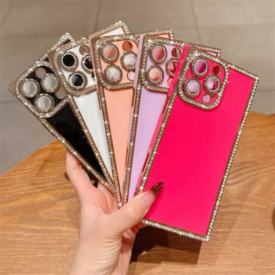 iPhone スクエア ラメ キラキラ ソフト ダイヤモンド 全5色 ケース 17