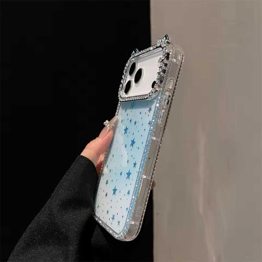 iPhone 猫耳 グリッター キラキラ ラメ 透明 スター 星 全7色 ケース