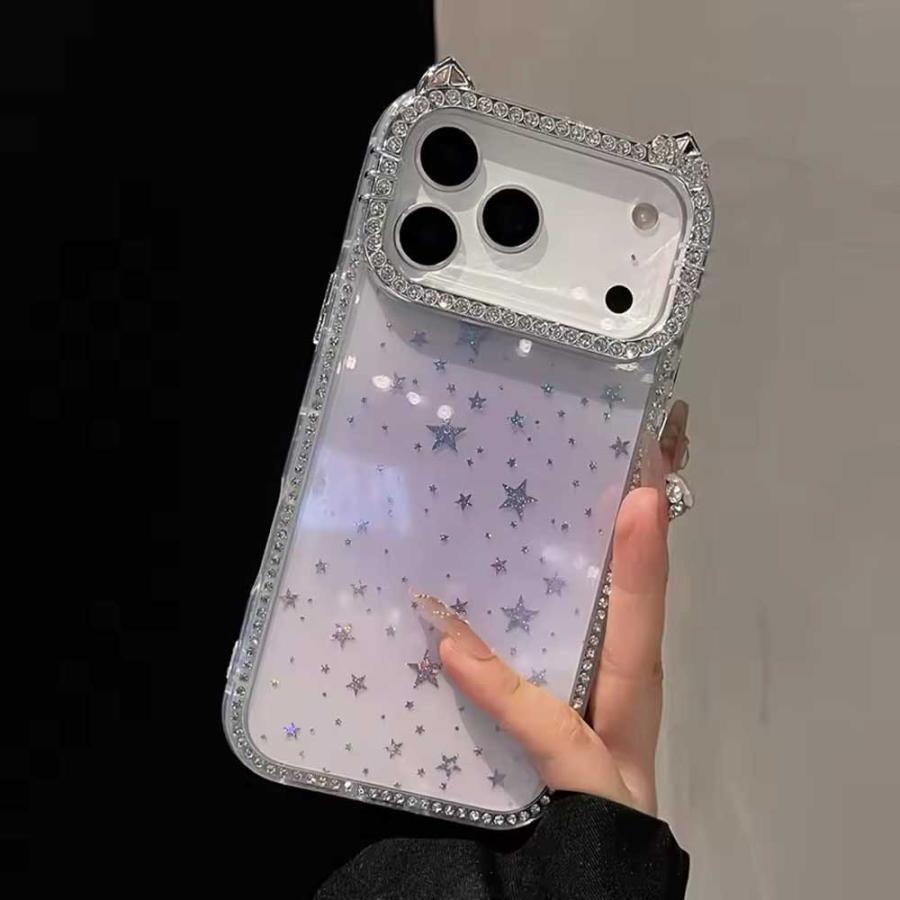 iPhone 猫耳 グリッター キラキラ ラメ 透明 スター 星 全7色 ケース