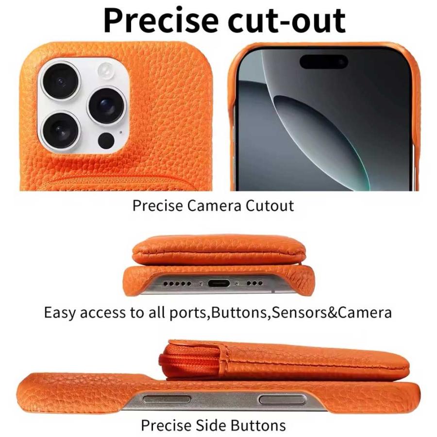 オレンジ レザー アクセサリーケース iPhone 17 ケース Air Pro Max 栃木レザー 本革 16e 16 Plus 15