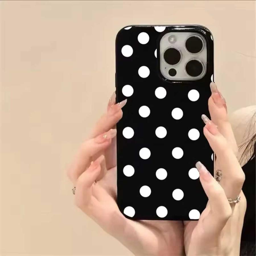iPhone 水玉模様 ドット柄 ブラック 耐衝撃 ソフトカバー 全1色 ケース