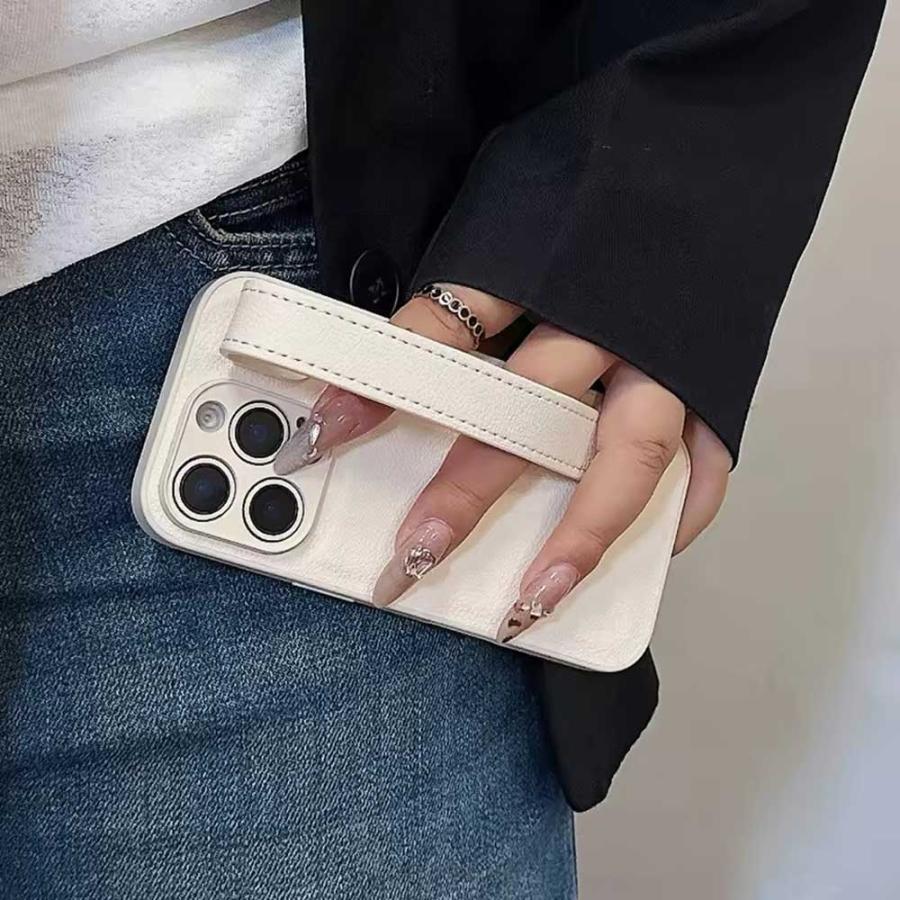 iPhone PUレザー ソフト シリコン リストストラップ付き 全8色 ケース