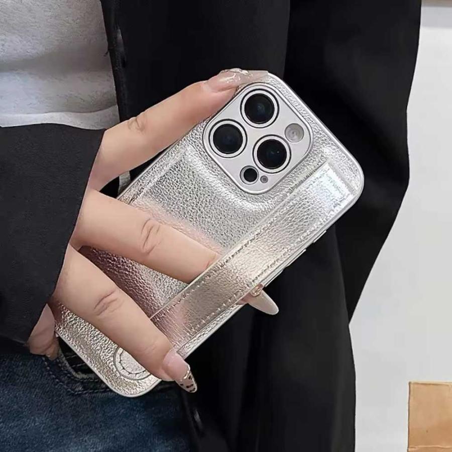 iPhone PUレザー ソフト シリコン リストストラップ付き 全8色 ケース