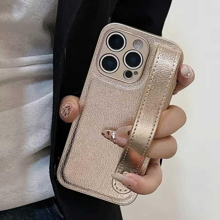 iPhone PUレザー ソフト シリコン リストストラップ付き 全8色 ケース