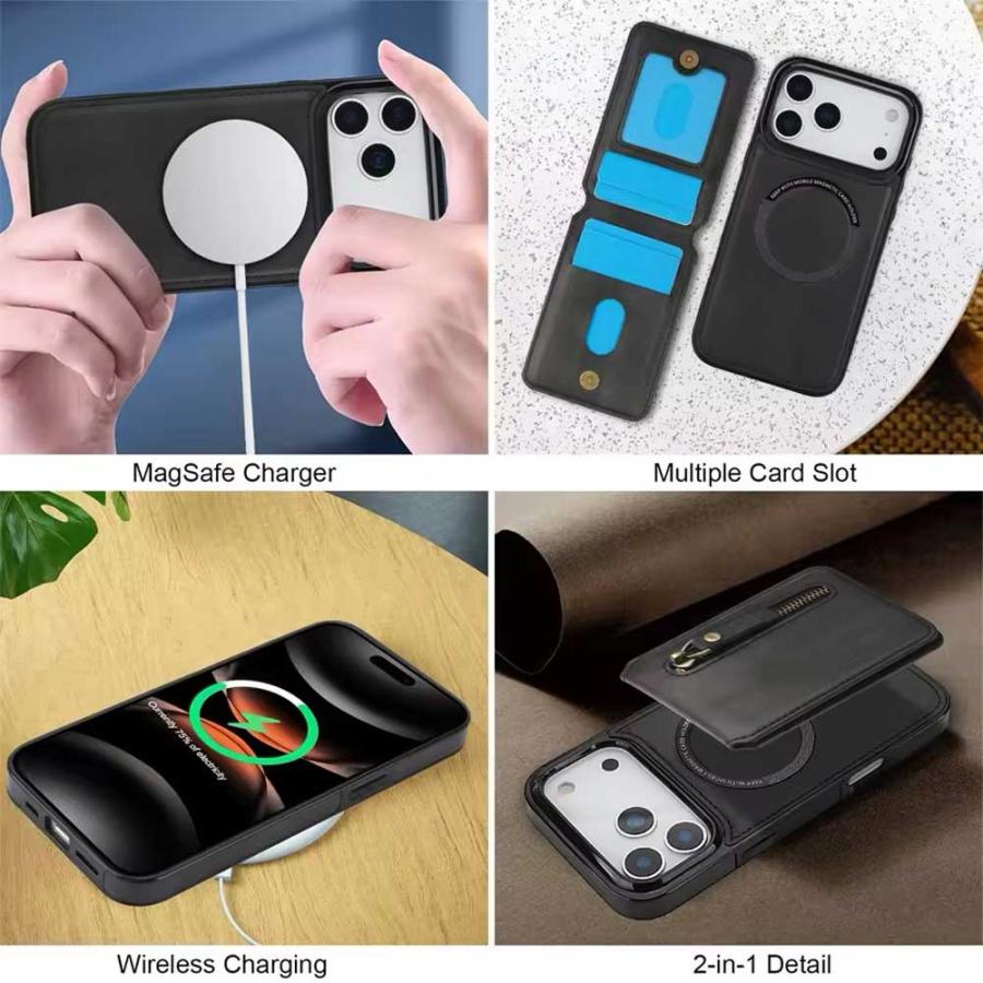 iPhone MagSafe ウォレット 分離式 PUレザー 財布 全7色 ケース 17
