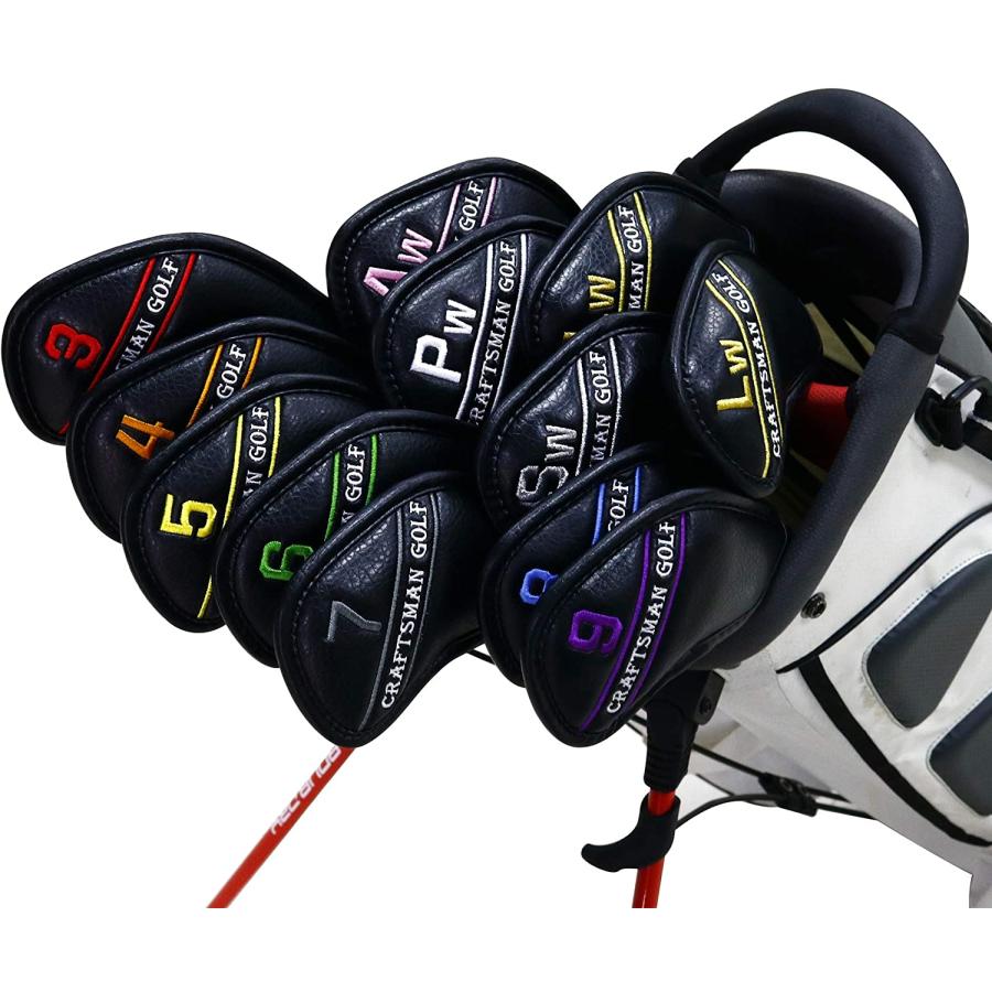 即納 ゴルフ ヘッドカバー ウッドカバー ドライバー パターカバー Golf head c overs オシャレ カラフル数字 12個セット マジックテープ 番号刺繍 保護 傷防止…の画像