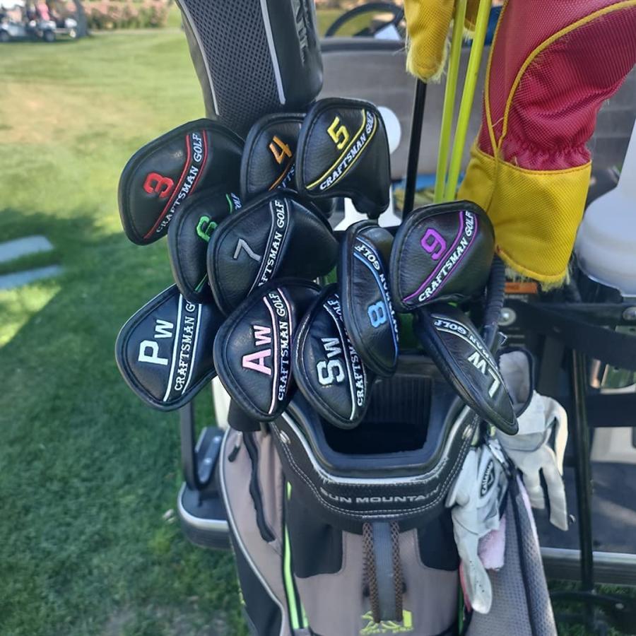 即納 ゴルフ ヘッドカバー ウッドカバー ドライバー パターカバー Golf head c overs オシャレ カラフル数字 12個セット マジックテープ 番号刺繍 保護 傷防止…の画像