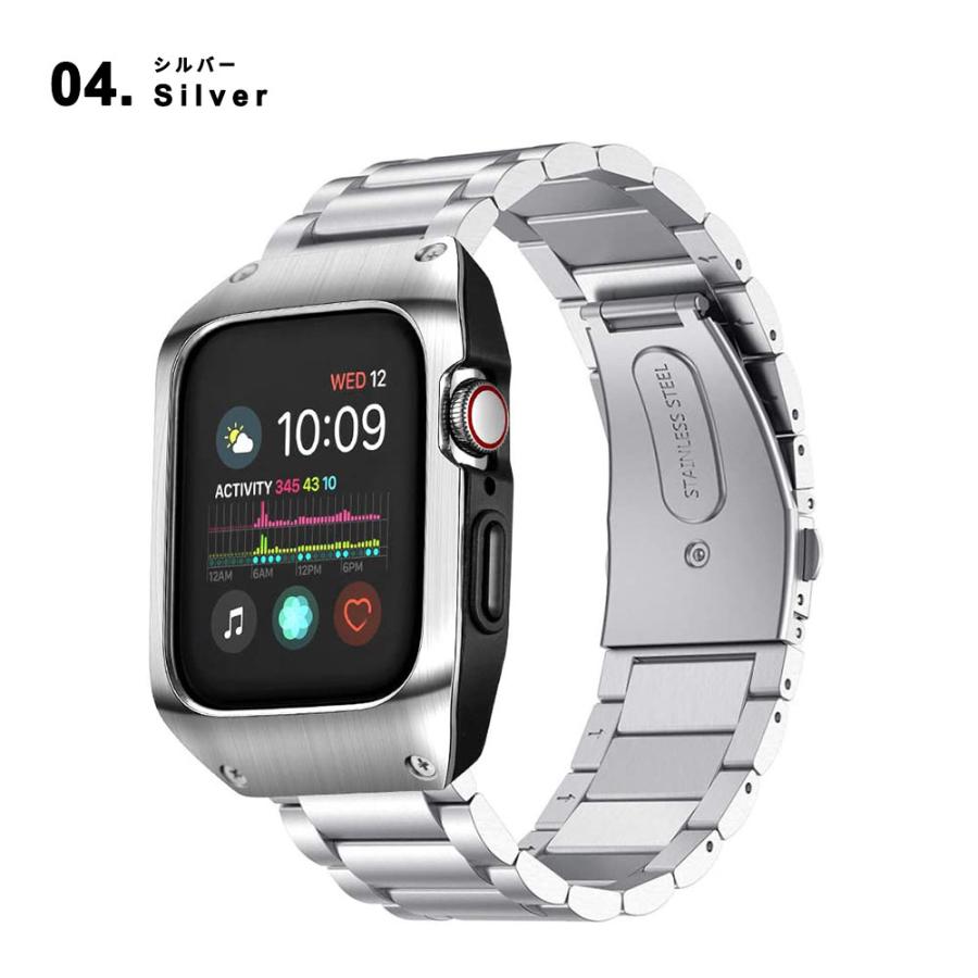 即納 AppleWatch アップルウォッチ SE/6/5/4 44mm ベルト バンド 一体型 ステンレススチール サイズ調整工具付き_8