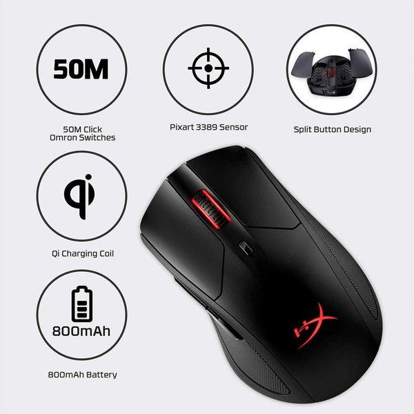 即納 ゲーミングマウス 無線 ワイヤレス マウス ブラック 6ボタン 5段階DPI切替 16,000DPI Qi充電対応 静音設計 省電力 Windows/Macの画像