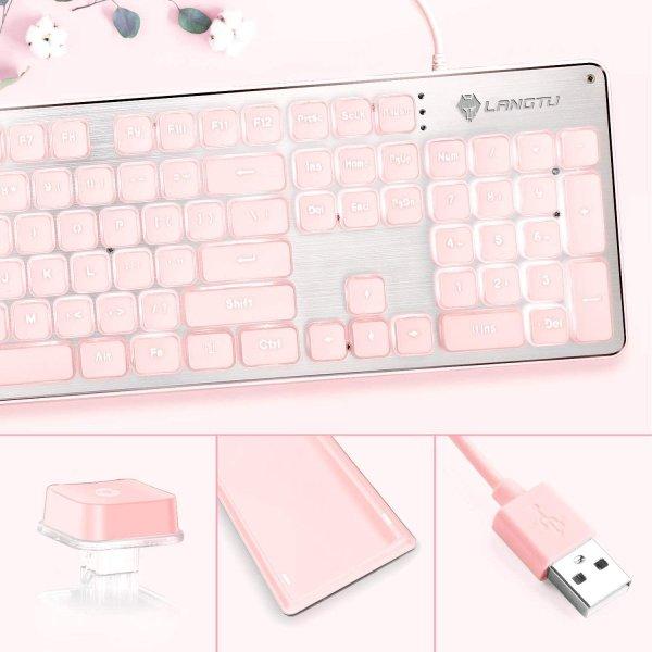 有線 キーボード メンブレン フルサイズ ピンク 防水 LEDバックライト 25キー防衝突 デスクトップパソコン / ノートパソコン_4