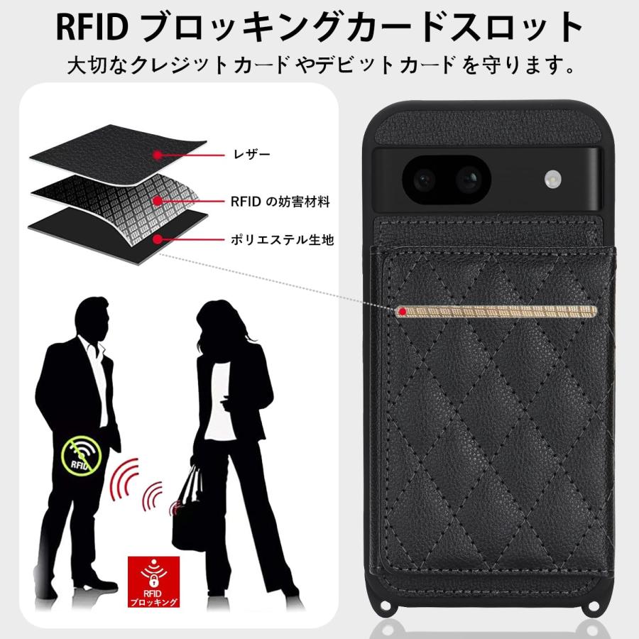 即納 Google Pixel ショルダー 首掛け PUレザー カード収納 ミラー付き