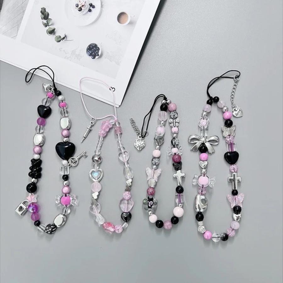 スマホ ストラップ チャーム メタル ビーズ 全10色 リストストラップ