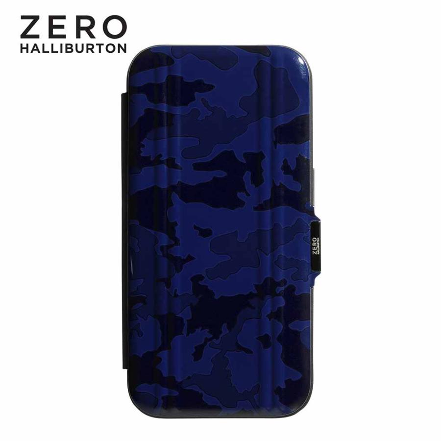 ゼロハリバートン 手帳型 ZERO HALLIBURTON 軽量 ポリカーボネート フリップケース ネイビーカモ iPhone15/15Pro