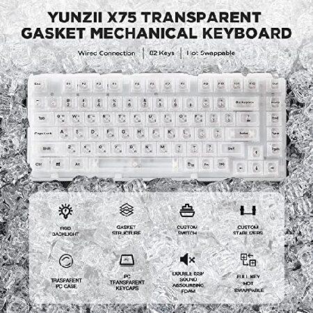 YUNZII X75 ホットスワップメカニカルキーボード 透明なキーキャップ ガスケット装着75キーボード RGBバックライト付き ゲーミングキーボード Windows Mac対応(K