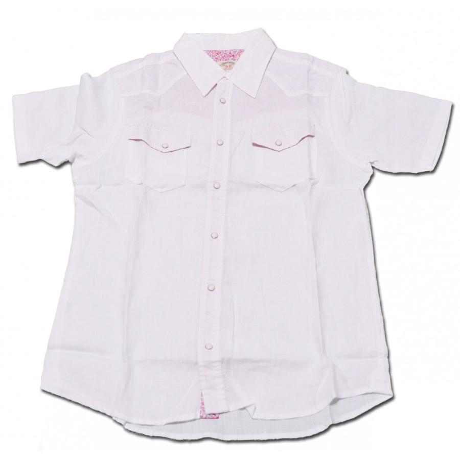 スマートスパイス メンズ リネン半袖ウエスタンシャツ WHITE